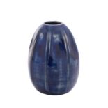 A Martin Brothers' stoneware miniature gourd vase of ribbed form, glazed in blue,