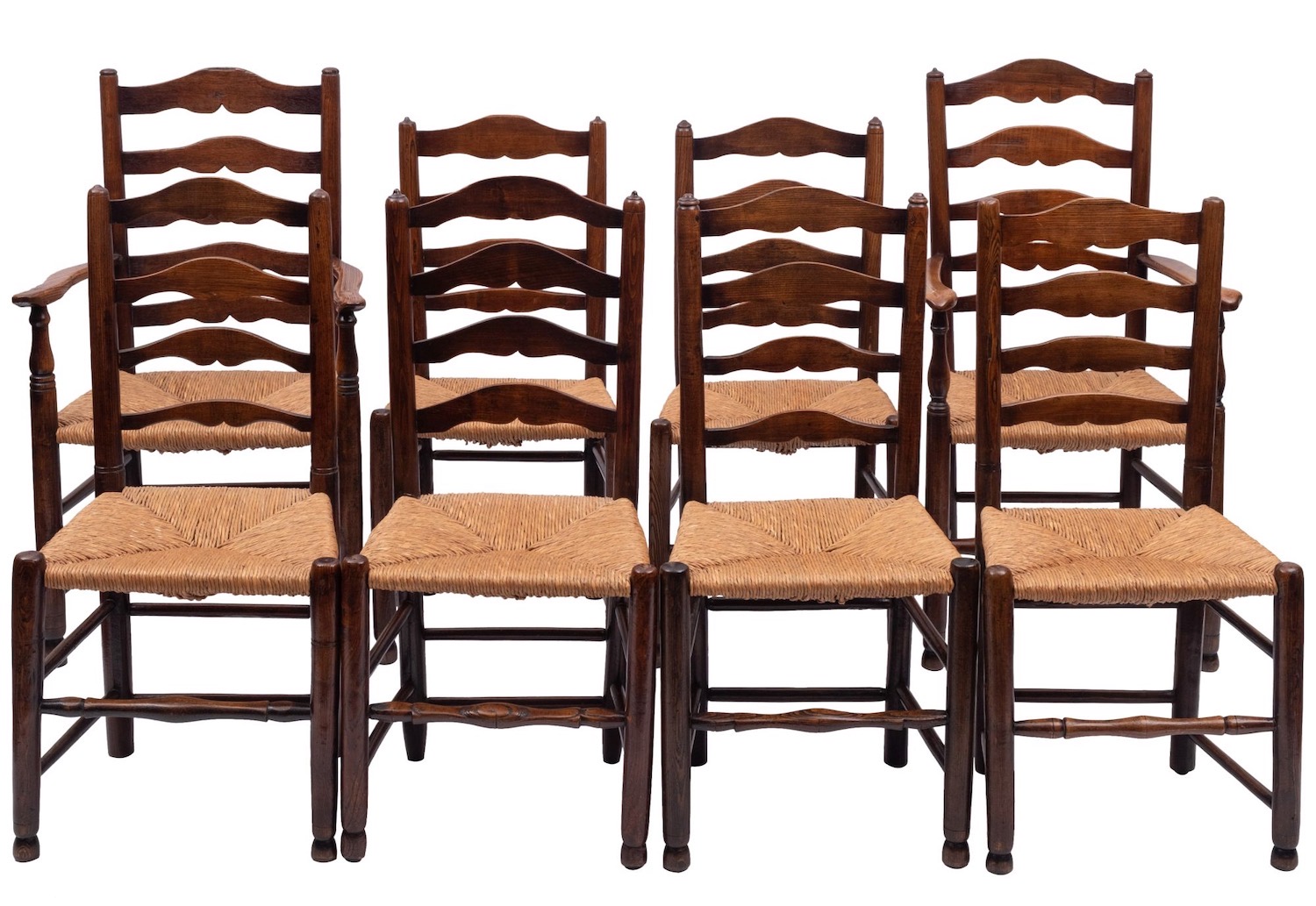 A composed set of eight ash and rush seated ladderback chairs, - Image 2 of 2