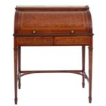 A late Victorian or Edwardian mahogany and marquetry rolltop desk in Napoleon III taste,