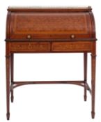 A late Victorian or Edwardian mahogany and marquetry rolltop desk in Napoleon III taste,