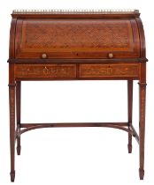 A late Victorian or Edwardian mahogany and marquetry rolltop desk in Napoleon III taste,