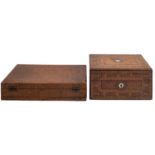 A Victorian walnut and parquetry box,