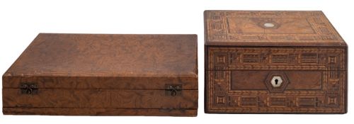 A Victorian walnut and parquetry box,