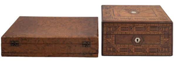 A Victorian walnut and parquetry box,