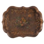 A Victorian painted, lacquered and mother-of-pearl inset papier-mâché tray,