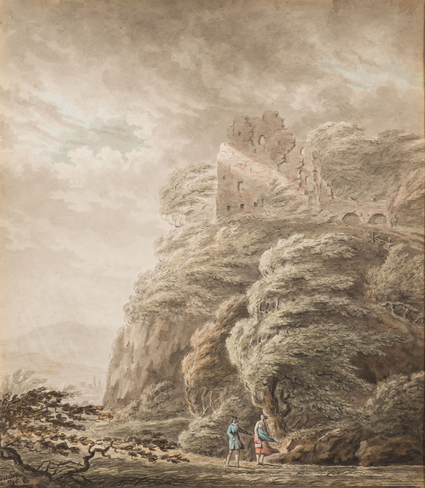 Adrian Jacob Van Dielen (Dutch, 1772-1812) Figures in a stormy upland landscape,