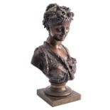 After Jean Bulio (French, 1827-1911), a patinated bronze bust of a Bacchante,