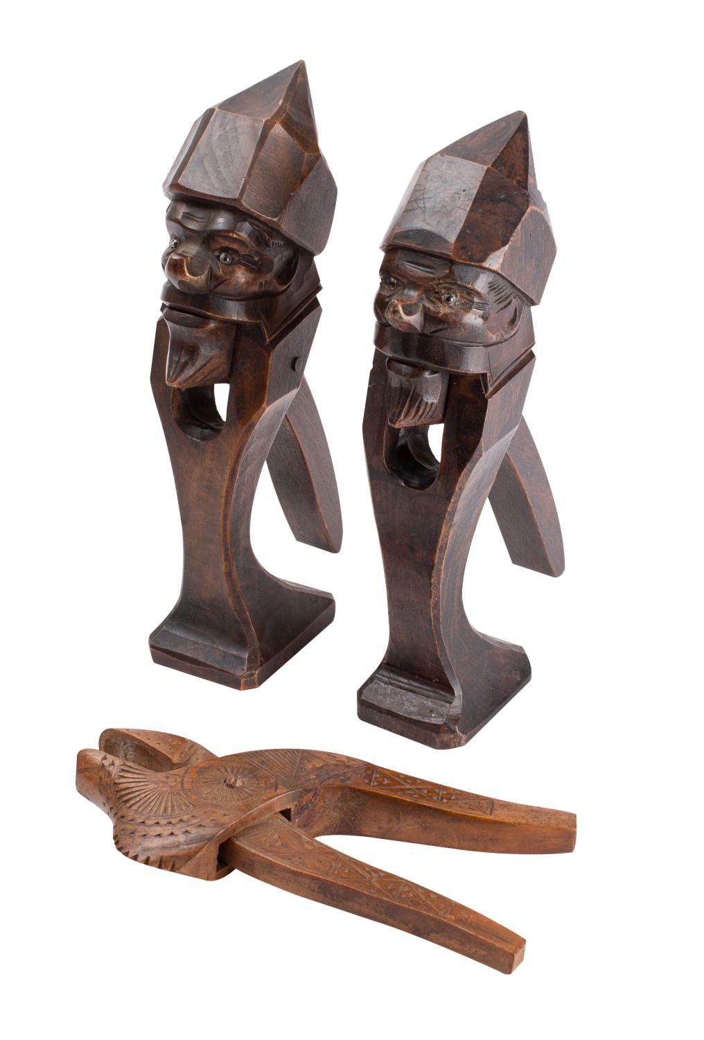 A Continental chip carved fruitwood mortice nutcracker, early 19th century, - Image 3 of 6