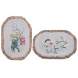 A pair of Chinese famille rose botanical octagonal dishes the designs possibly after Maria Sibylla