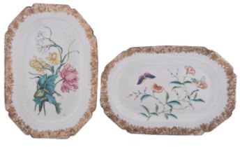 A pair of Chinese famille rose botanical octagonal dishes the designs possibly after Maria Sibylla