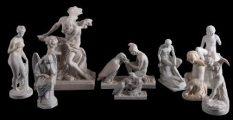 A group of four Royal Copenhagen parian figures together with five other parian figures including