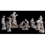 A group of four Royal Copenhagen parian figures together with five other parian figures including