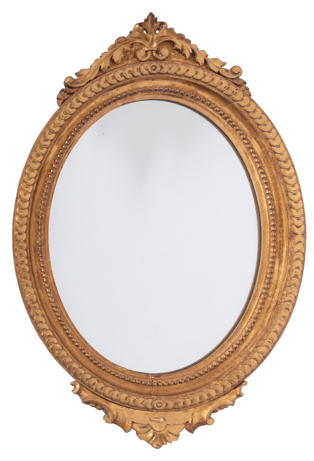 An Italian carved and giltwood framed oval wall mirror in Neoclassical taste,