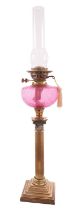 A Victorian brass and glass mounted table oil lamp,