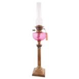 A Victorian brass and glass mounted table oil lamp,