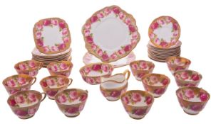 A Royal Albert Crown China tea service in an early version of the Old Country Roses pattern