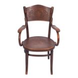 An Austro-German bentwood and embossed elbow chair in Art Nouveau style, by Thonet,