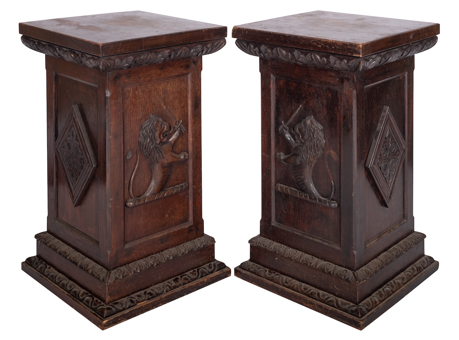 A pair of Victorian oak pedestals in Gothic taste,