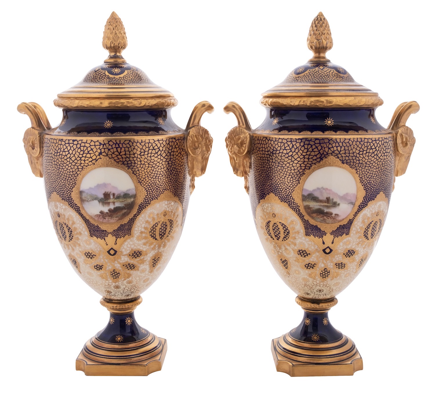 A pair of Samson porcelain figure groups after Bloor Derby originals and a pair of Coalport vases - Image 2 of 3