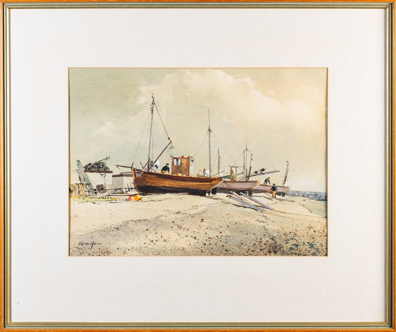 Brian Hayes (British, 20th Century) Beached fishing boats at Budleigh Watercolour 30 x 41. - Image 3 of 4