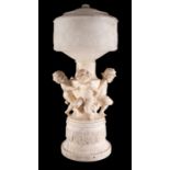 An imposing Italian sculpted alabaster table or pier lamp,