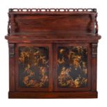 A fine William IV or early Victorian rosewood and parcel gilt papier mâché mounted side cabinet;