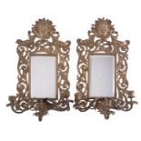 A pair of gilt metal three light girandoles in Louis XV style,