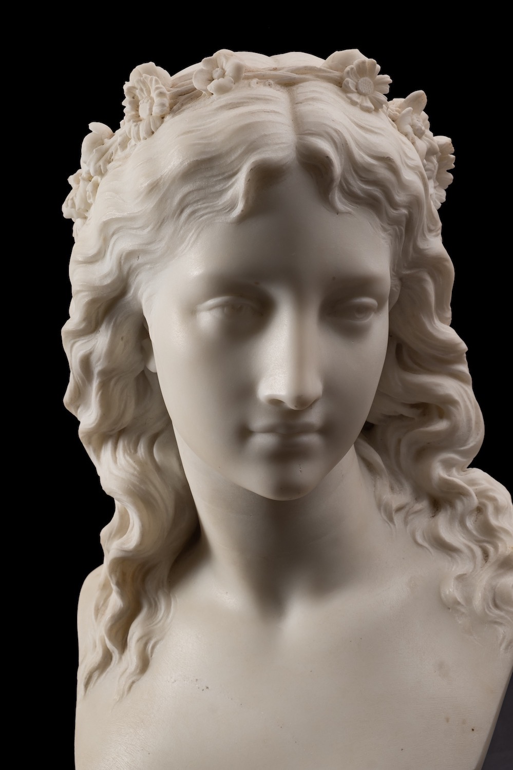 Eugene Antoine Aizelin, (French 1821-1902), a sculpted white marble bust of a maiden, La Reverie, - Image 2 of 6