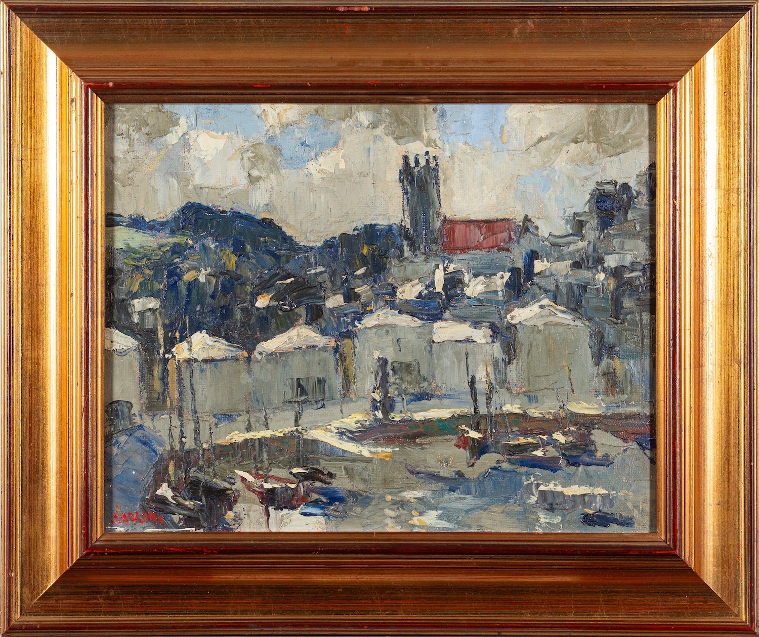 William Ludlow (British,1905 -1970) Noon at Brixham Oil on board 34 x 43. - Image 2 of 2