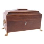 A Regency mahogany and sycamore strung tea caddy,