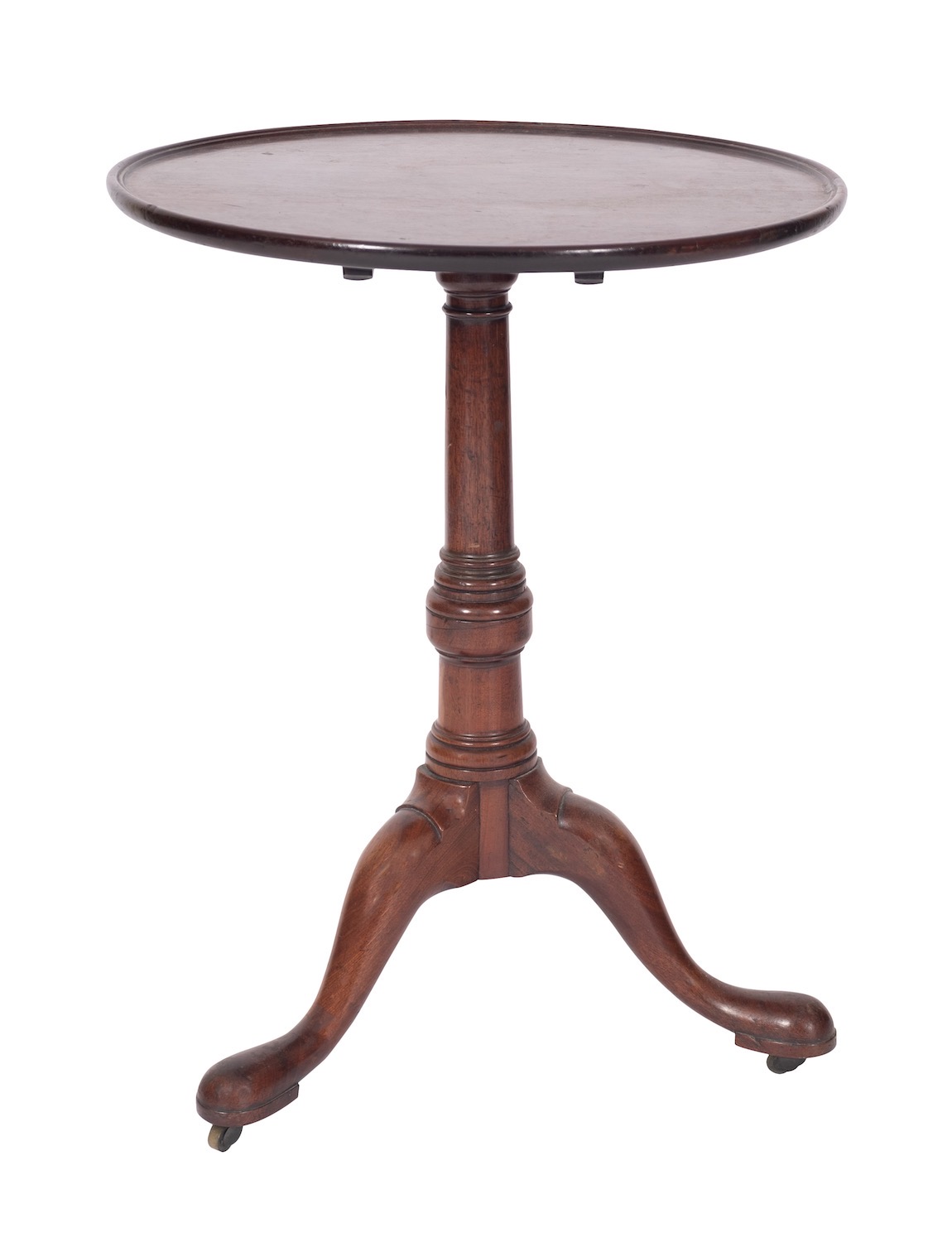 A George II mahogany circular occasional table, mid 18th century; the flip-top with moulded edges,