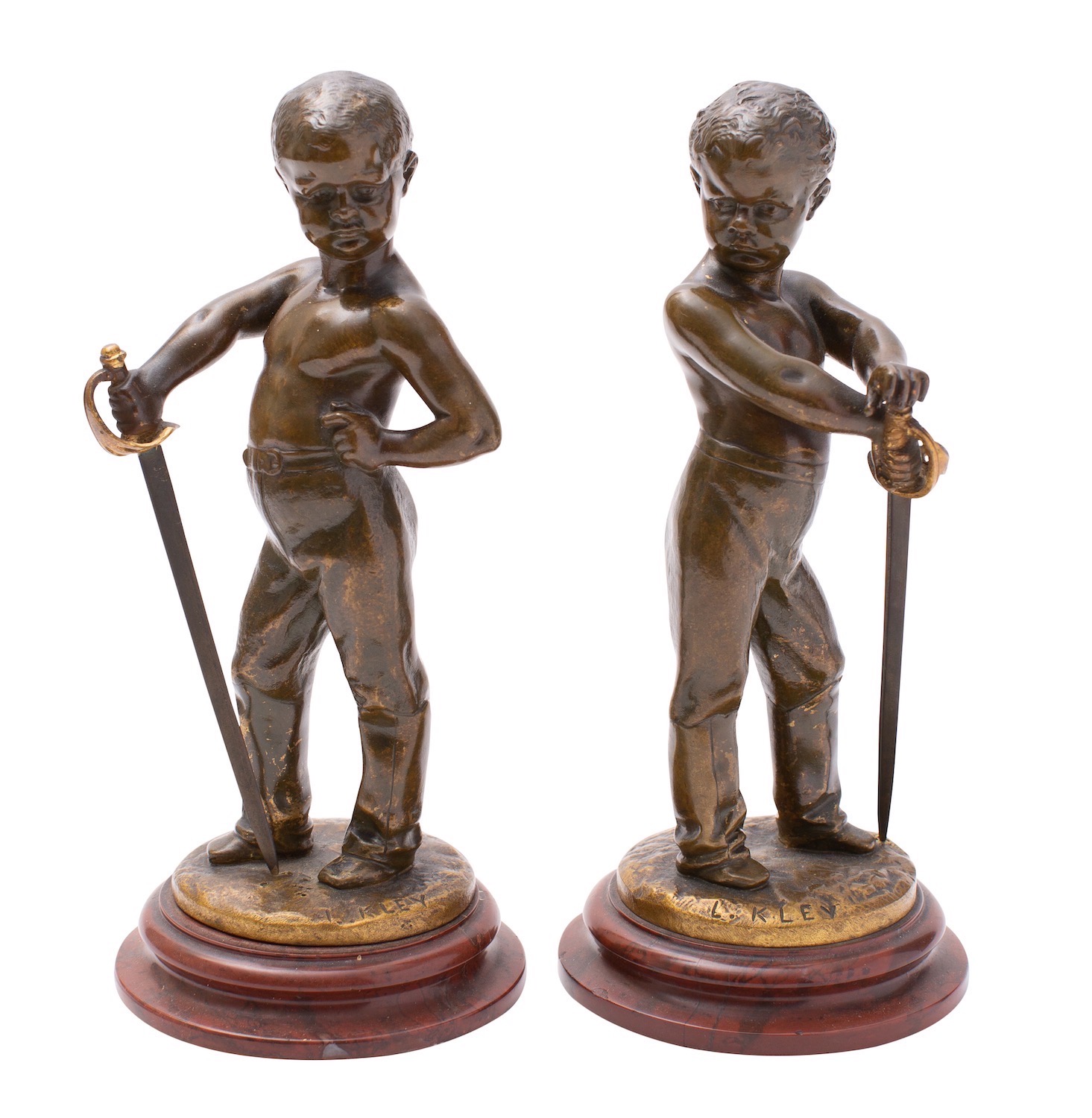 After Louis Kley, (French 1833-1911), a pair of bronze models of boy fencers, - Image 2 of 2