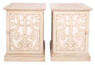 A pair of painted wood and fibreboard pedestal cupboards,