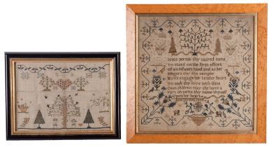 A small George III needlework sampler and an early Victorian sampler the first embroidered with the