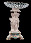 A Minton bone china and parian tazza/centrepiece decorated in turquoise enamels and gilt,
