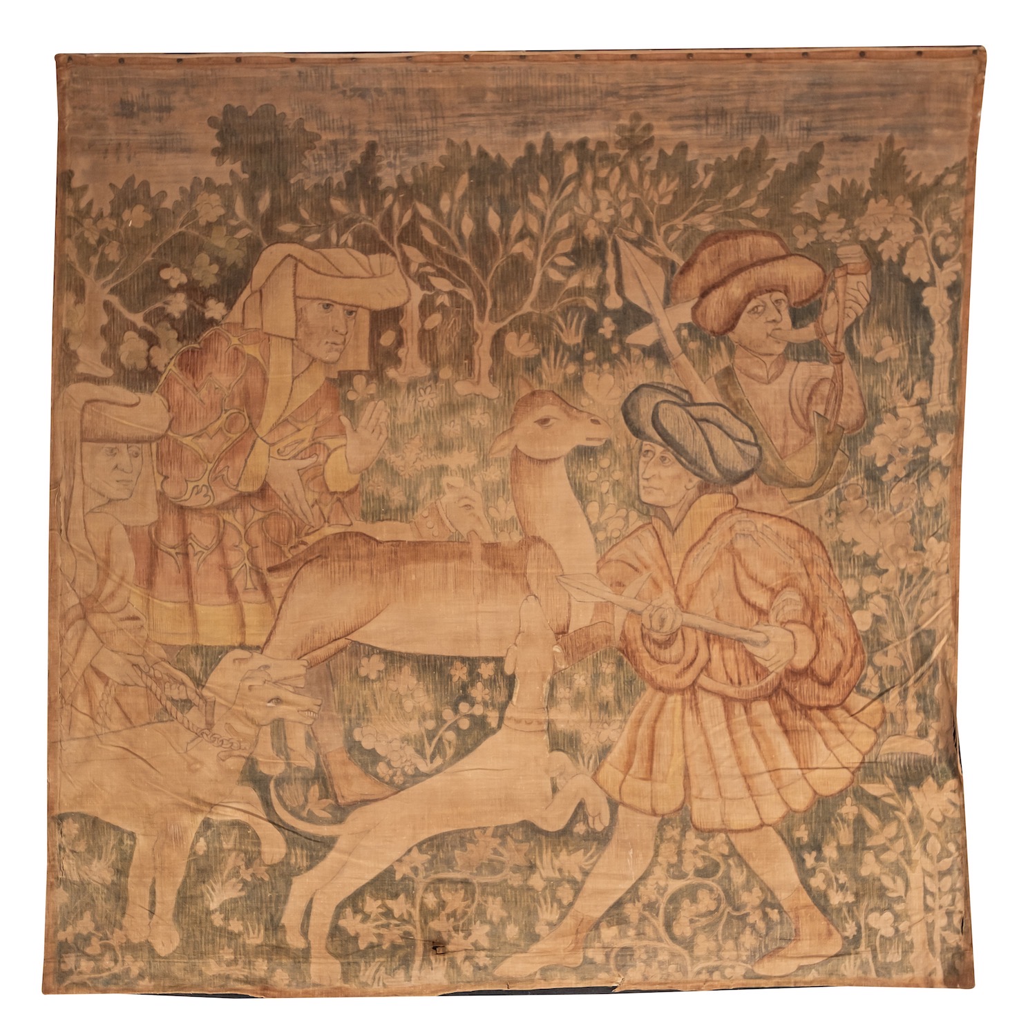 Two painted fabric wall hangings in the manner of Verdure tapestries, - Image 3 of 6