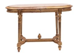 A giltwood and marble topped oval occasional table in Louis XVI style,