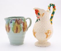 Two Clarice Cliff jugs comprising a Celt