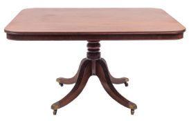 A Regency mahogany breakfast table, early 19th century; the rectangular flip top with reeded edging,