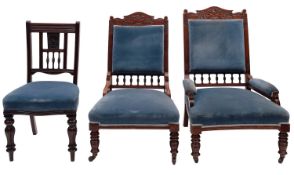 A pair of Victorian mahogany & upholster