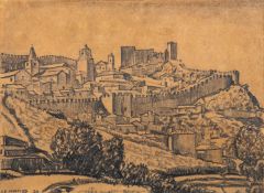 Steven Gishford (British, 20th Century) A fortress town Drawing in pencil 10 x 14.