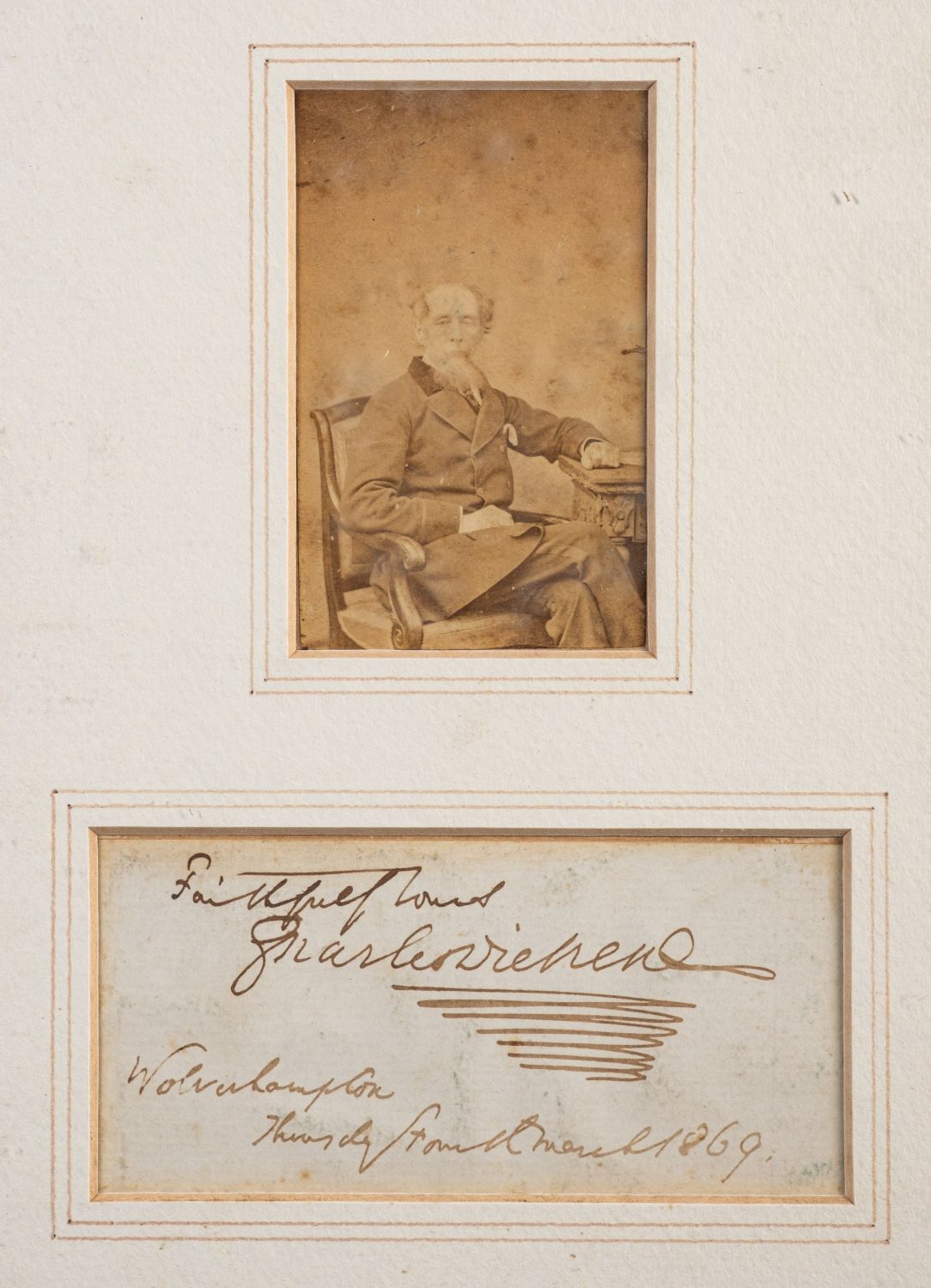 DICKENS, Charles (1812-1870), an autograph clipping 'Faithfully Yours Charles Dickens, - Image 2 of 2