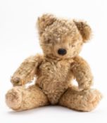 A blonde plush Teddy bear, plastic eyes,