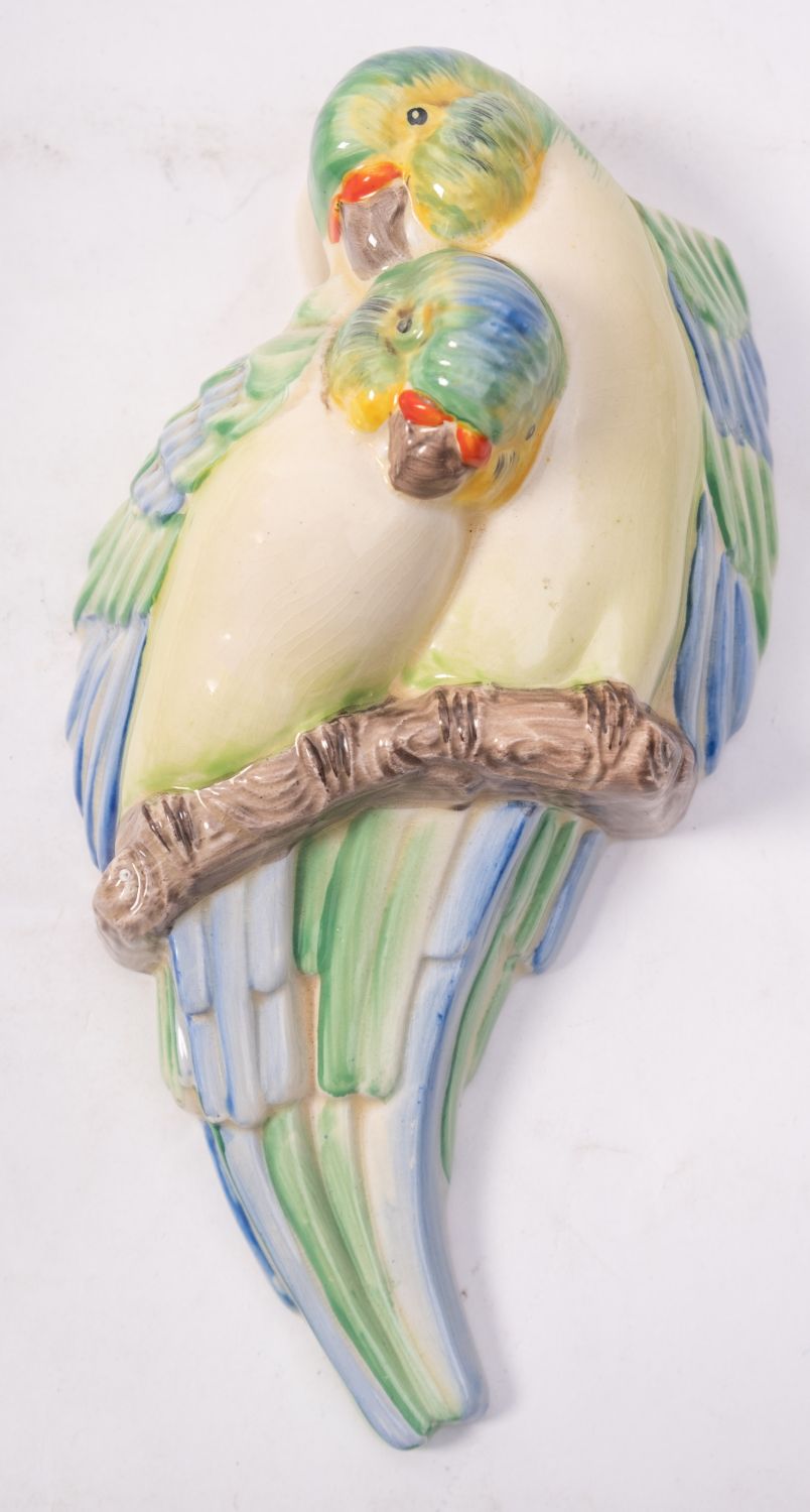 A Clarice Cliff wall pocket Budgerigars