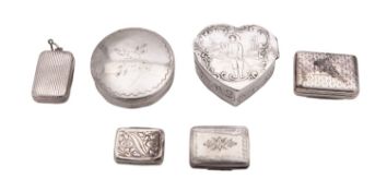 A group of six silver small boxes, compr