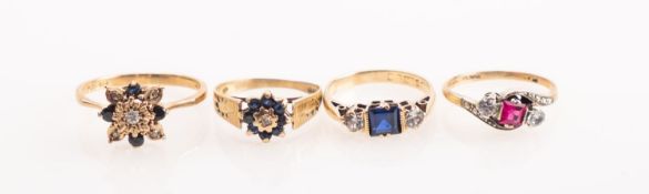 Two sapphire cluster rings and two rings