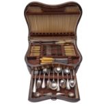 A mid century oak cased canteen of Old English pattern silver plated flatware,