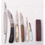 A collection of pen and folding fruit kn