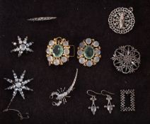 A moonstone set silver lobster brooch, t