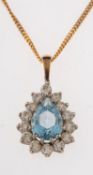 An aquamarine and diamond pendant, the p